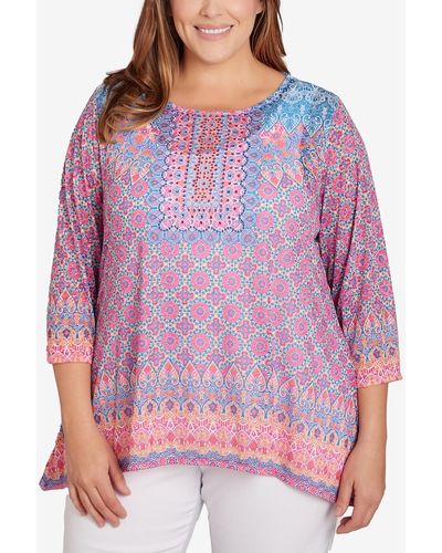 Ruby Rd. Plus Size Embroidered Geometric Top - Purple