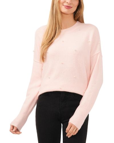 Cece Long-sleeve Imitation Pearl Embellished Sweater - Pink