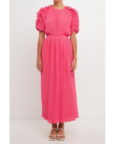 Endless Rose Chiffon Plisse Back Cutout Maxi Dress - Pink