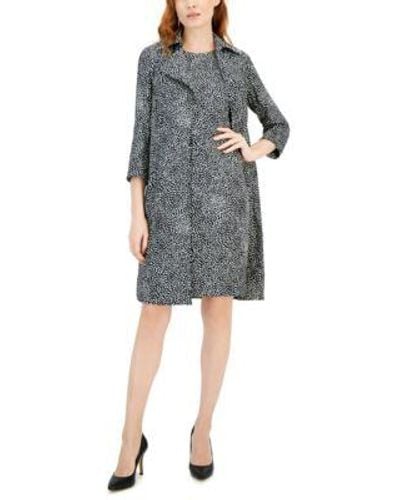 Anne Klein Printed Sleeveless Sheath Dress Wide Collar Topper Jacket - Gray