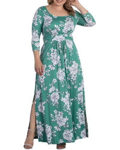 Kiyonna Plus Size Maya Long Sleeve Scoop Neck Maxi Dress - Green