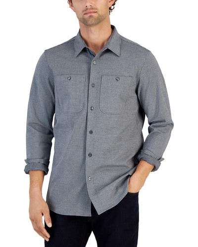 Michael Kors Classic Fit Striped Button-front Two-pocket Shirt - Gray