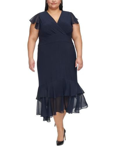 Tommy Hilfiger Plus Size Flutter-sleeve A-line Dress - Blue