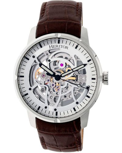 Heritor Automatic Ryder Brown & Silver & Silver Leather Watches 44mm