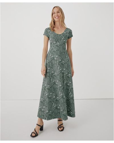 Pact Organic Cotton Fit & Flare Crossback Maxi Dress - Green