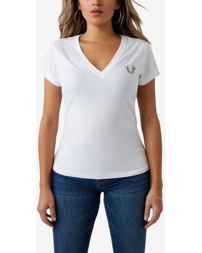 True Religion Short Sleeve Crystal Buddha Slim V-neck T-shirt - White