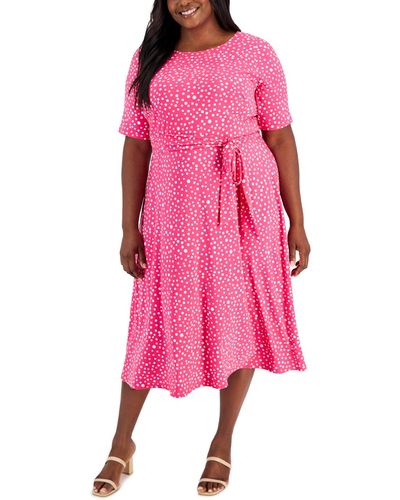 Kasper Plus Size Dot-print Fit & Flare Midi Dress - Pink