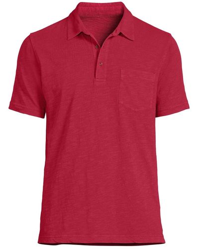 Lands' End Short Sleeve Slub Pocket Polo Shirt - Red