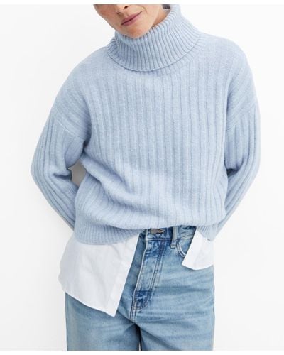 Mango Thick Knit Turtleneck Sweater - Blue