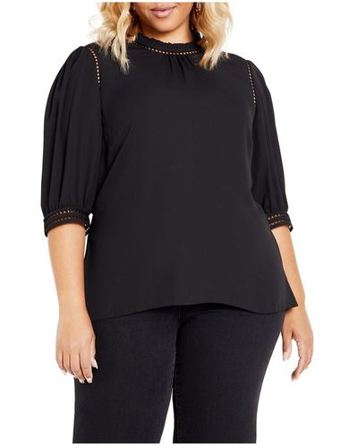 City Chic Plus Size Kiss Me Quick Elbow Sleeve Shirt - Black