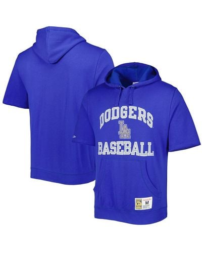Mitchell & Ness Los Angeles Dodgers Cooperstown Collection Washed Fleece Pullover Short Sleeve Hoodie - Blue