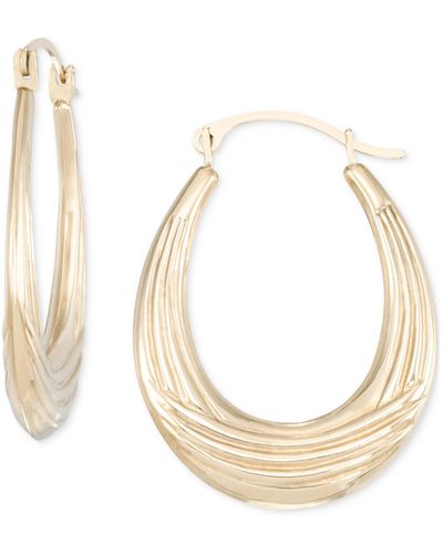 Macy's Diamond Cut Oval Hoop Earrings - Natural