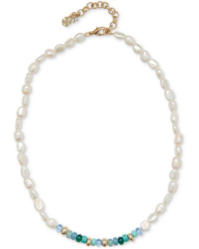 Lucky Brand Gold-tone Turquoise Bead & Imitation Pearl Collar Necklace, 15" + 2" Extender - White