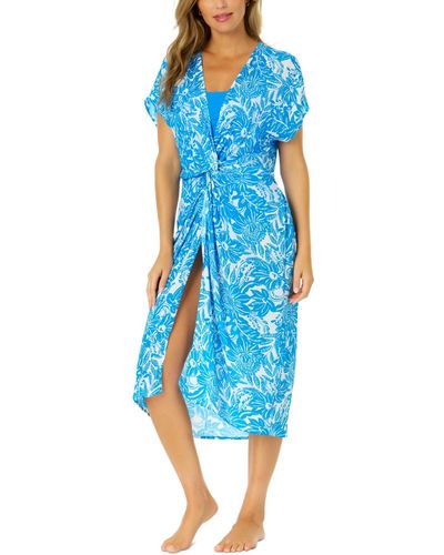 Anne Cole Twist Front Short-sleeve Dress Cover-up - Blue
