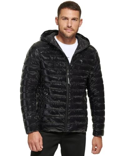 Calvin Klein Hooded & Quilted Packable Jacket - Black