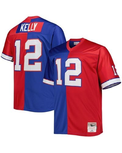 Mitchell & Ness Jim Kelly Royal And Red Buffalo Bills Big And Tall Split Legacy Retired Player Replica Jersey