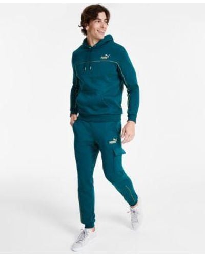 PUMA Essentials Minimal Metallic Embroidered Logo Fleece Hoodie Cargo sweatpants - Blue