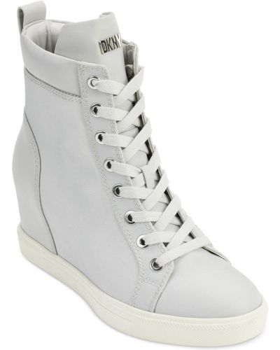 DKNY Calz Lace-up High-top Wedge Sneakers - Gray