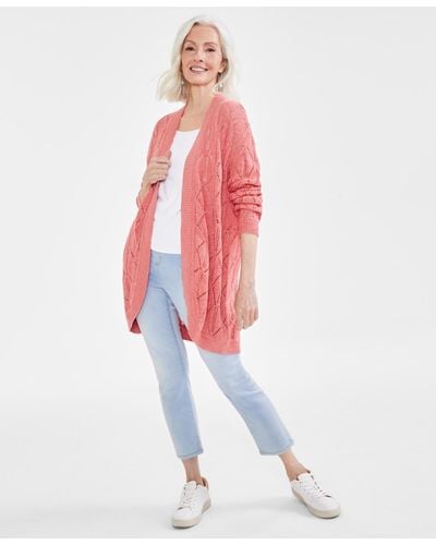 Style & Co. Pointelle Open-front Cardigan - White