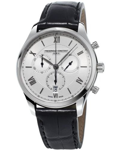 Frederique Constant Swiss Chronograph Classics Leather Strap Watch 40mm - Gray