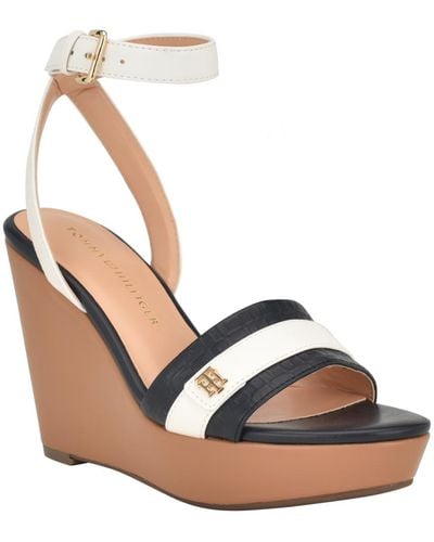 Tommy Hilfiger Maroe High Ankle Wrap Wedge Sandals - White