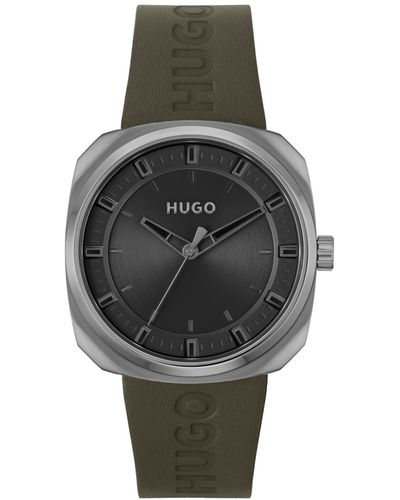 HUGO Shrill Quartz Leather Strap Watch 42mm - Gray