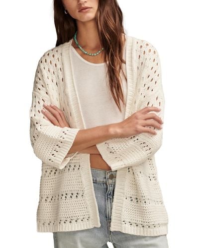 Lucky Brand Cotton Crochet Open-front Cardigan Sweater - Natural
