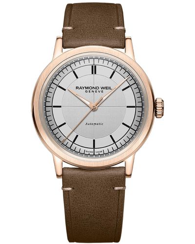 Raymond Weil Swiss Automatic Millesime Brown Leather Strap Watch 40mm - Gray