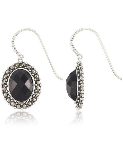 Macy's Marcasite And Faceted Onyx Oval Wire Earrings - Gray