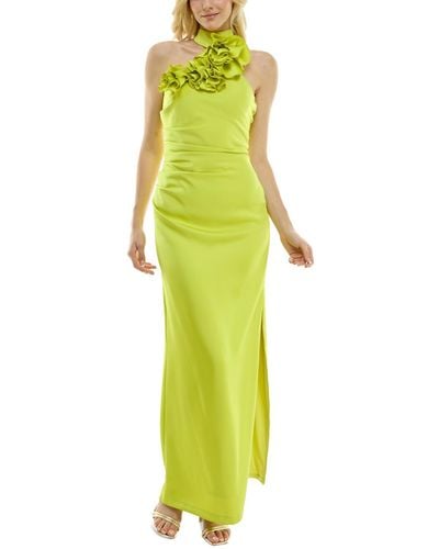 Taylor Floral-trim Halter Gown - Green