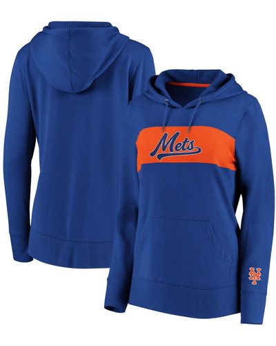 Fanatics Plus Size New York Mets Tri-blend Colorblock Pullover Hoodie - Blue