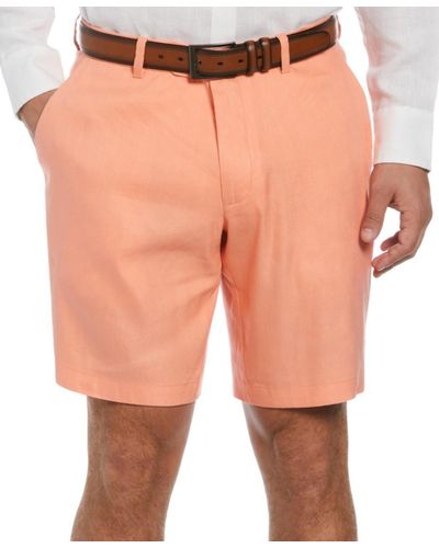 Cubavera Flat Front 9" Linen Blend Shorts - Orange