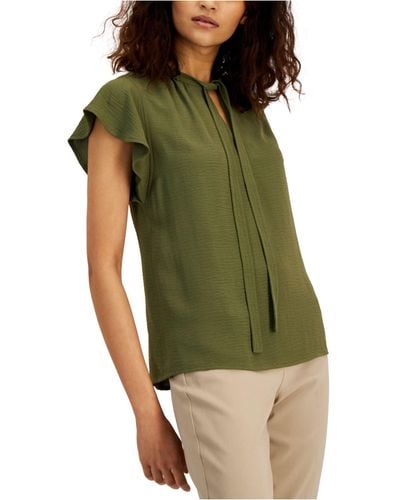 Alfani Tie-neck Flutter-sleeve Top, Created For Macy's - Green