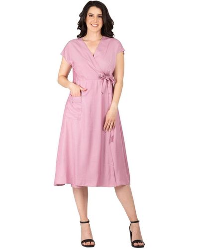 Standards & Practices Kimono Cap Sleeves Midi Wrap Dress - Pink