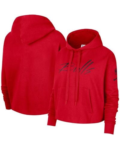 Nike Chicago Bulls Split Flip Courtside Cropped Pullover Hoodie - Red