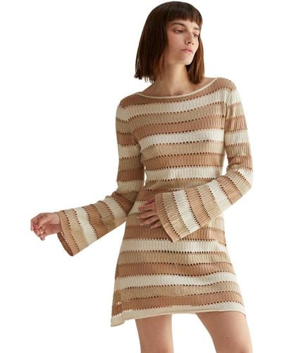 Crescent Noelle Stripe Play Cover Up Mini Dress - Brown