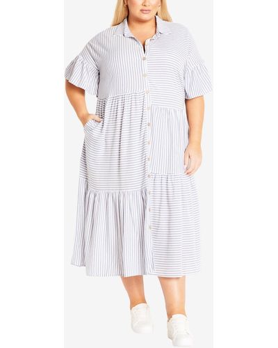 Avenue Plus Size Kaitlyn Stripe Midi Dress - White