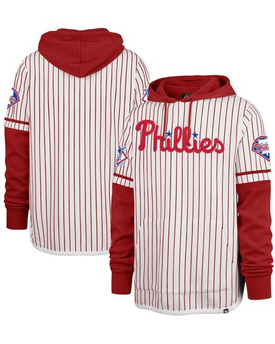 '47 Philadelphia Phillies Pinstripe Double Header Pullover Hoodie - Red