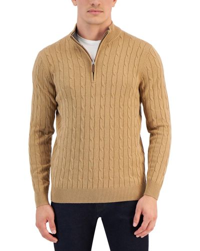 Club Room Cable Knit Quarter-zip Cotton Sweater - Natural