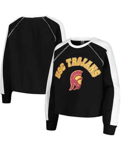 Gameday Couture Usc Trojans Blindside Raglan Cropped Pullover Sweatshirt - Black