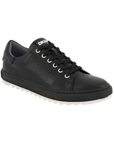 DKNY Smooth Leather Sawtooth Sole Sneakers - Black