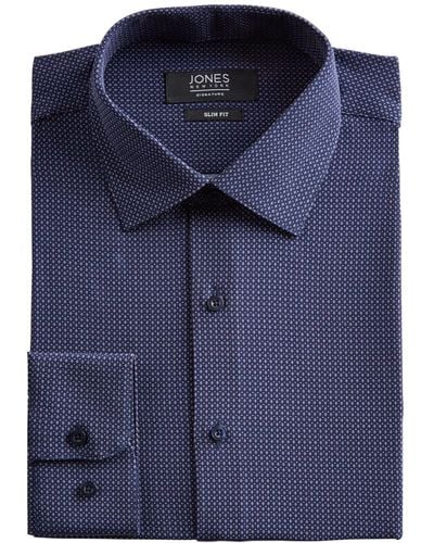 Jones New York Slim-fit Performance Stretch Cooling Tech Navy/lavender/white Diamond Dot-print Dress Shirt - Blue