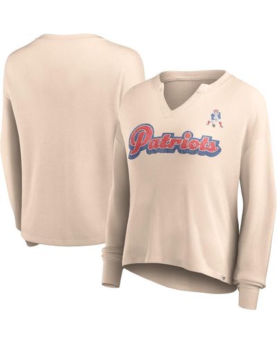 Fanatics Distressed New England Patriots Go For It Notch Neck Waffle Knit Lightweight Long Sleeve T-shirt - Pink