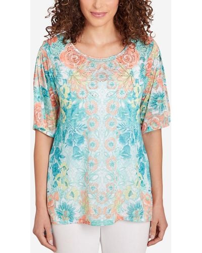 Ruby Rd. Petite Embroidered Floral Top - Blue