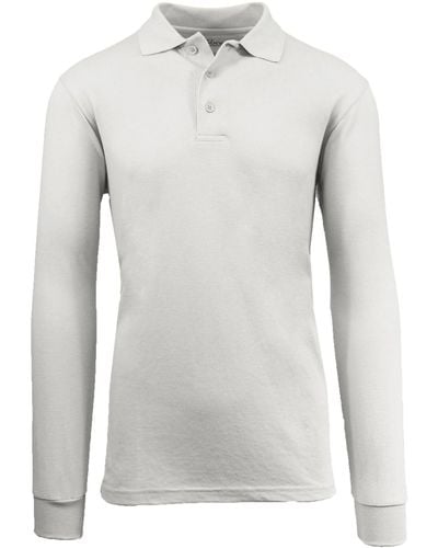 Galaxy By Harvic Long Sleeve Pique Polo Shirt - Gray