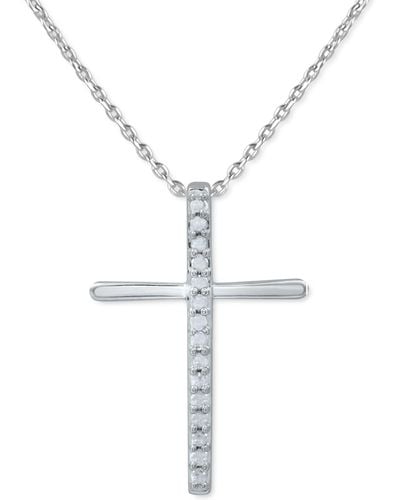 Macy's Diamond Cross 18" Pendant Necklace (1/10 Ct. T.w. - Metallic