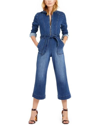 INC International Concepts Inc Zip-front Denim Cropped Jumpsuit, Created For Macy's - Blue