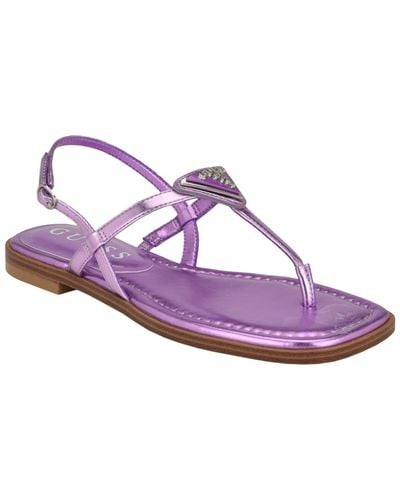 Guess Rainey Logo Sqaure Toe T-strap Flat Sandals - Purple