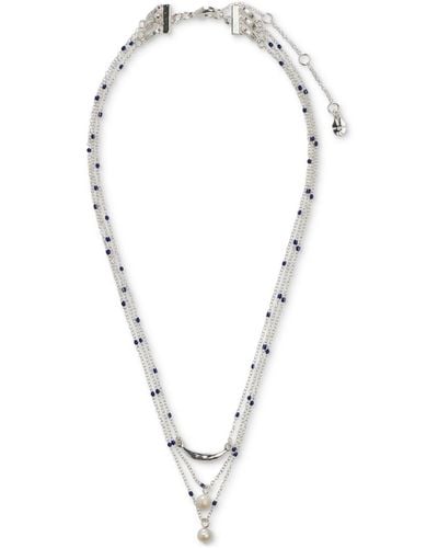Lucky Brand Tone Imitation Pearl Convertible Layered Pendant Necklace - Metallic