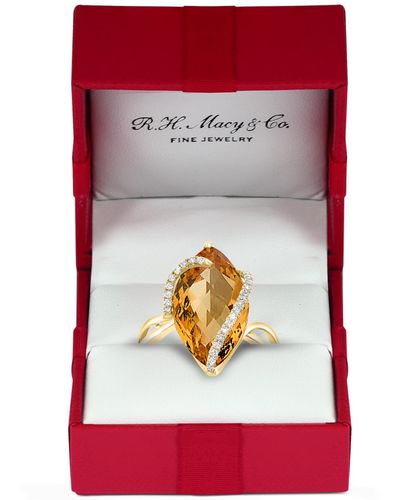 Effy Marquise-cut Citrine (8-1/2 Ct. T.w.) And Diamond (1/8 Ct. T.w.) Wrap Ring In 14k Gold - Orange